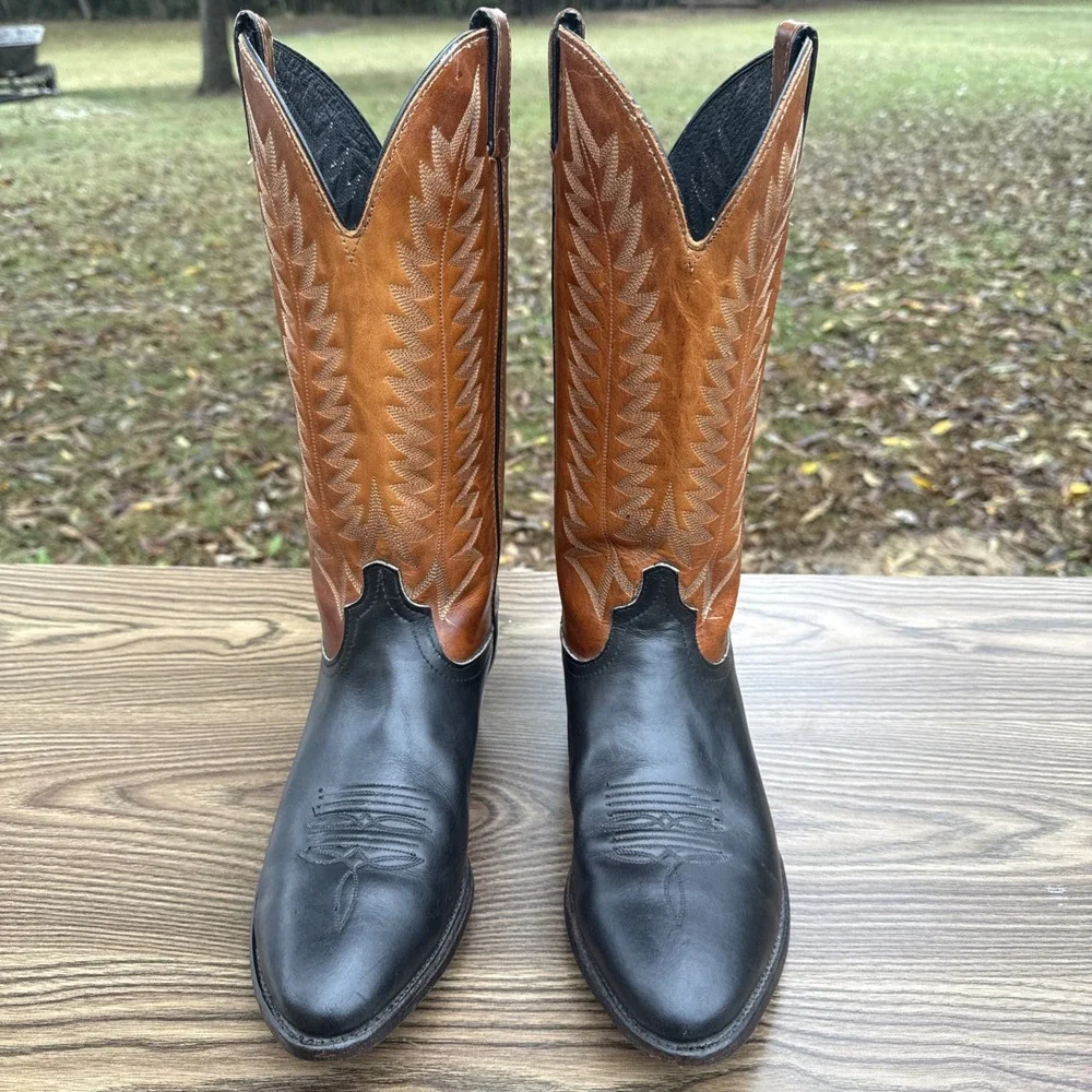 LAREDO Mens 10D Western Dress / Casual Boots Brown And Black Pull On Pointed Toe
